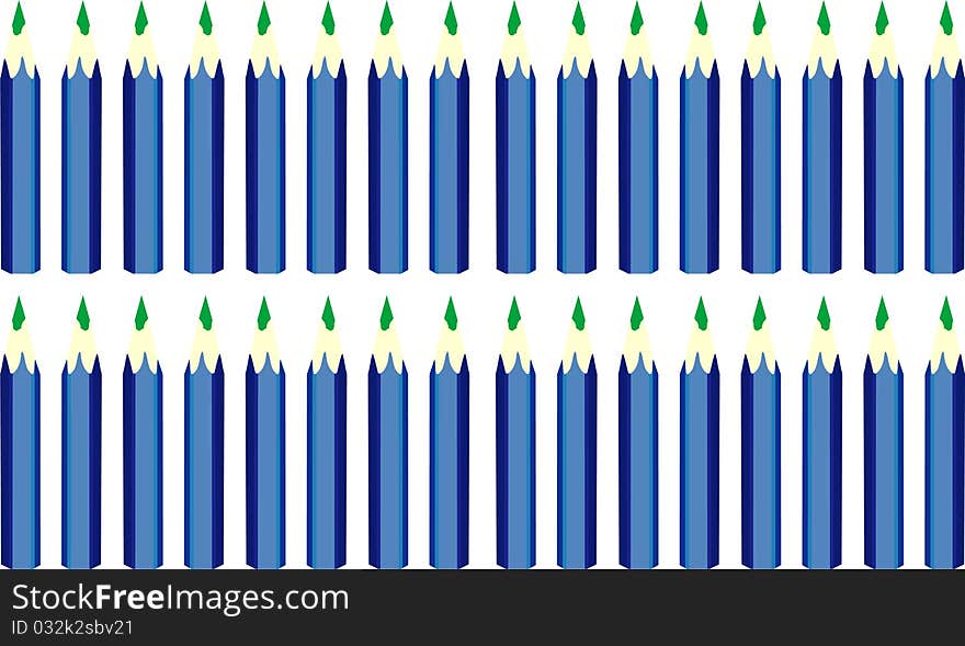 Rows of blue Pencils on White Background