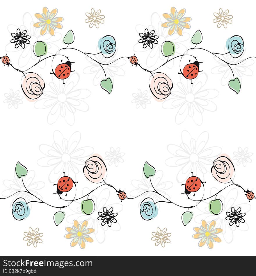 Illustration of vector with flowers and ladybirds