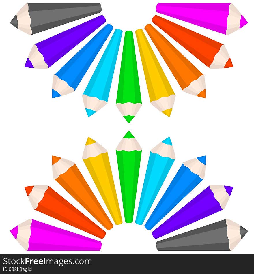 Rainbow colored pencils in a semi circle. Rainbow colored pencils in a semi circle