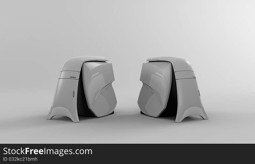 Two Work station computers sitting on a white background side by side. Two Work station computers sitting on a white background side by side