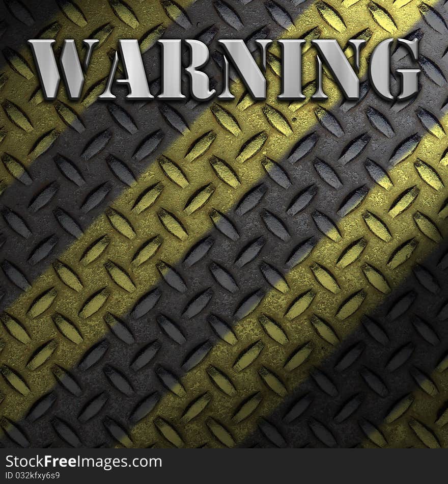 Grunge construction background with a  diamond metal plate and a brushed aluminum with the letters warning above. Grunge construction background with a  diamond metal plate and a brushed aluminum with the letters warning above.