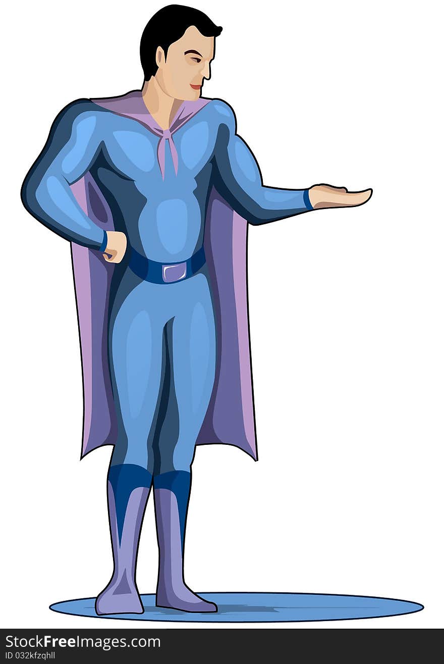 Strong Super Hero with giving hand. Vector illustration.