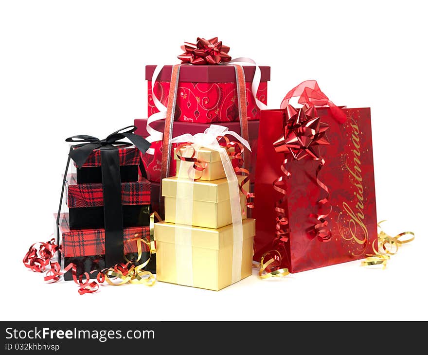 Christmas presents isolated against a white background