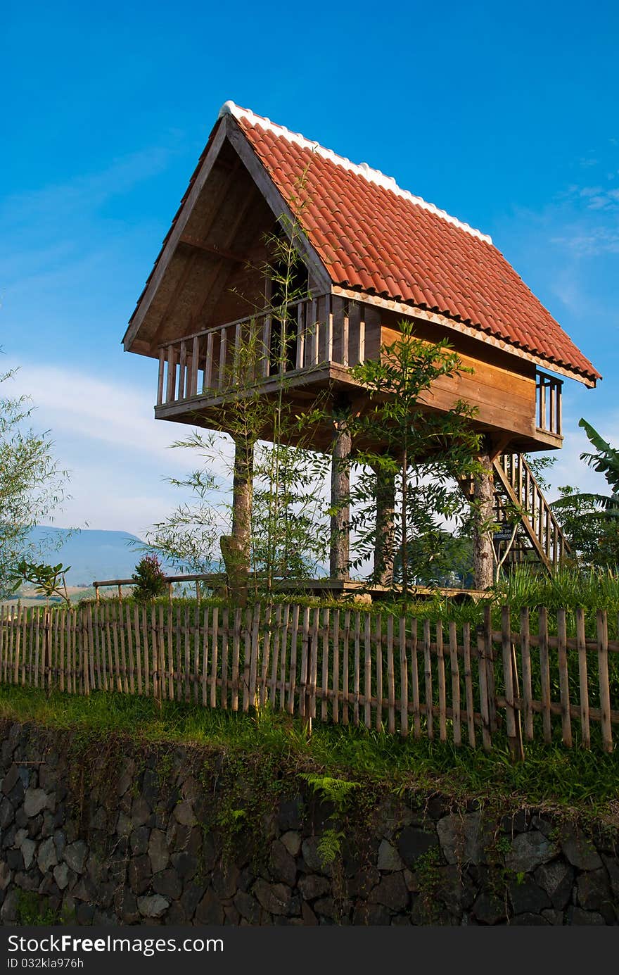 A traditional small house above the mountain, located in west java, indonesia