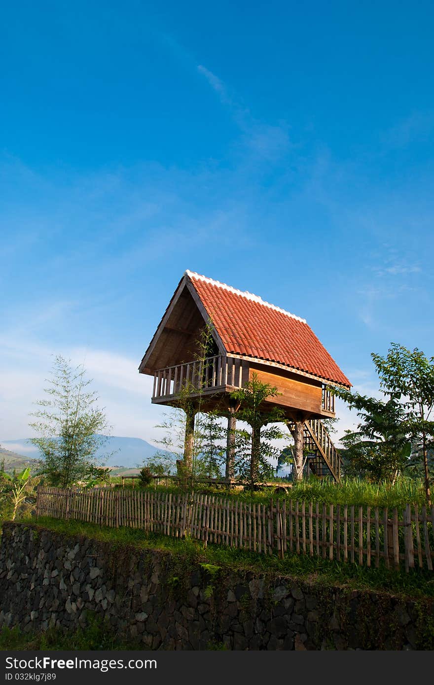 A traditional small house above the mountain, located in west java, indonesia