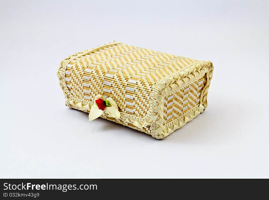 Box bamboo handmade have red-rose and ribbon. Box bamboo handmade have red-rose and ribbon