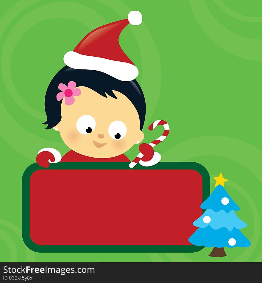 Cute Asian baby girl holding sign and candy cane. Cute Asian baby girl holding sign and candy cane