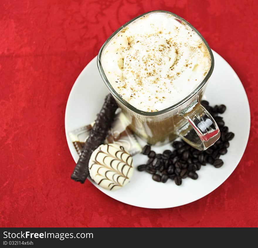 Cappuccino with cream and chocolate