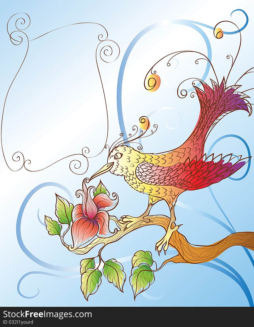 Background with decorative fantasy flowers and bird. Background with decorative fantasy flowers and bird