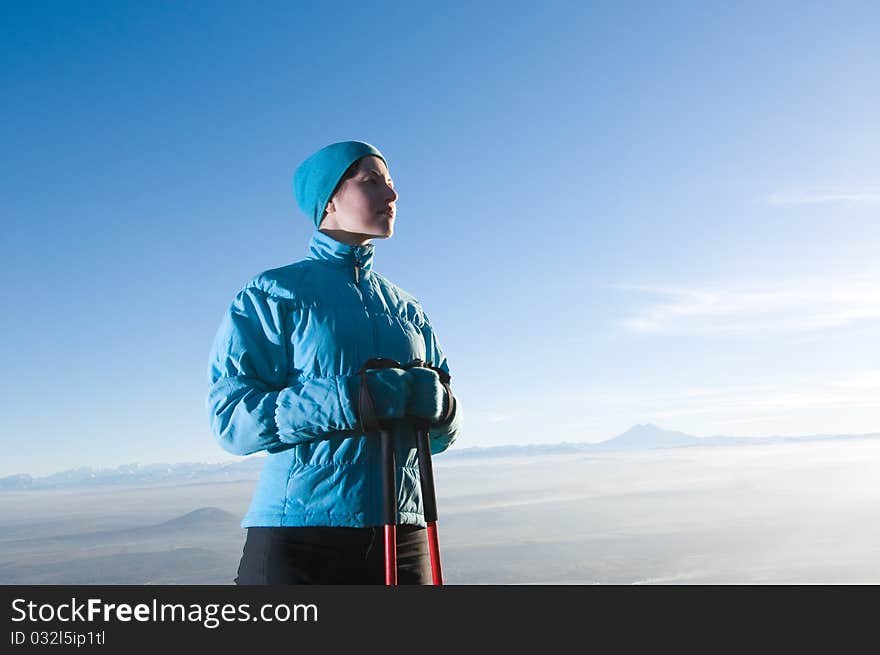 Woman hiking in the mountain