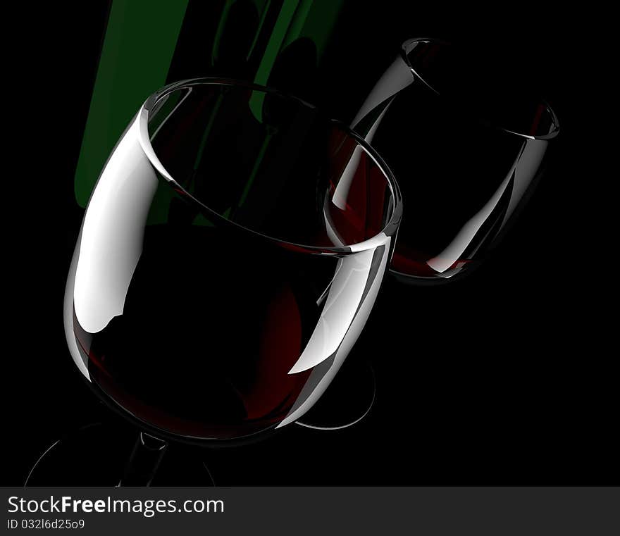 Wine glass on black background