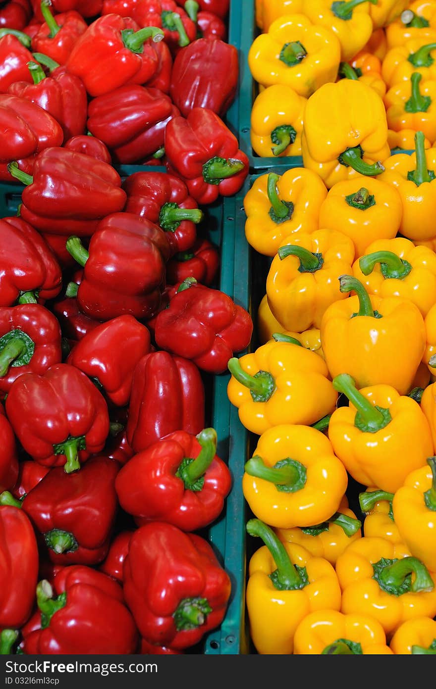 Colorful bunch of fresh Red and Yellow Peppers.