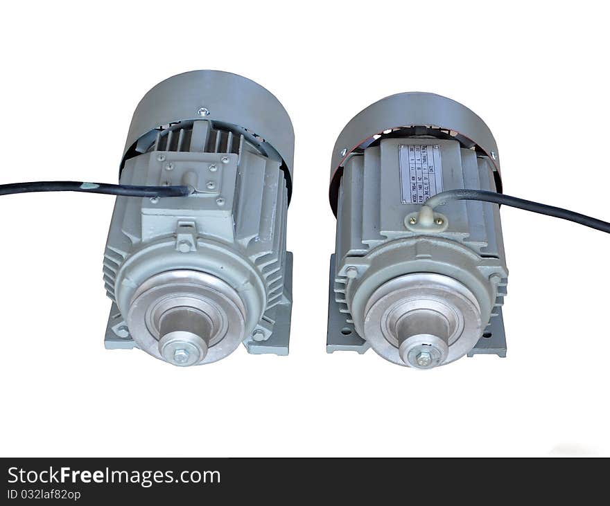 A pair of electric motor on white background