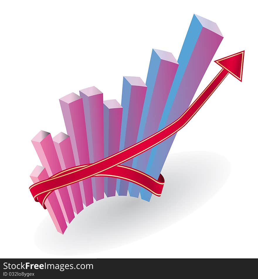 Business graph with an arrow. Vector illustration