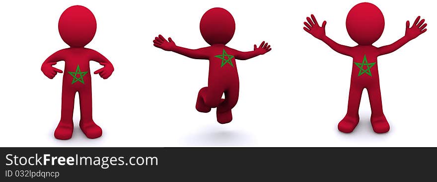 3d character textured with flag of Morocco