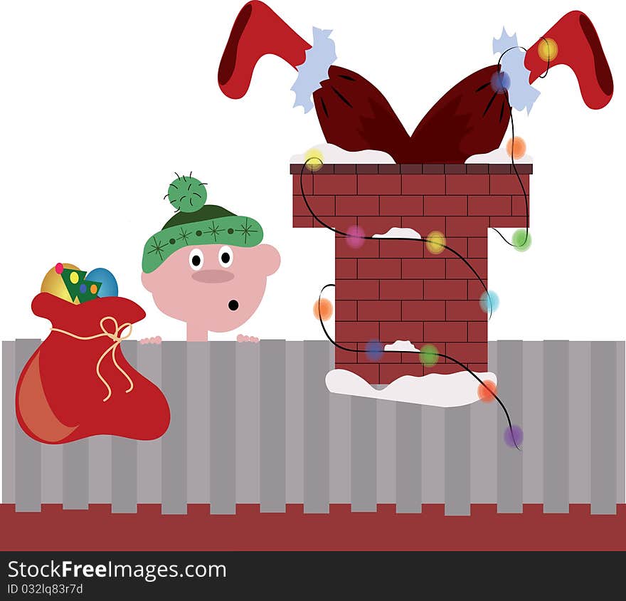 Santa stuck in chimney,funny picture. Santa stuck in chimney,funny picture