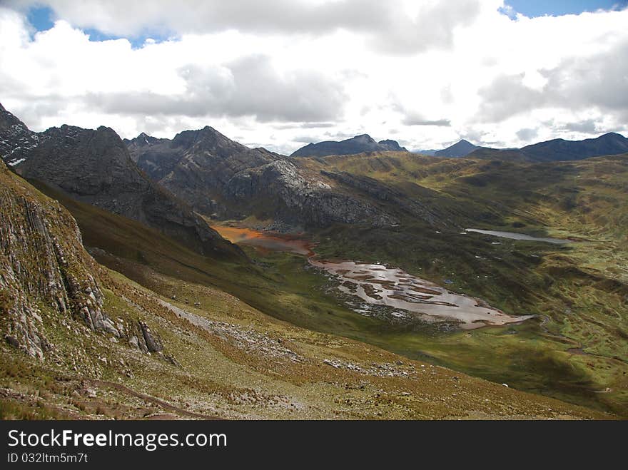 Red stream within mountains