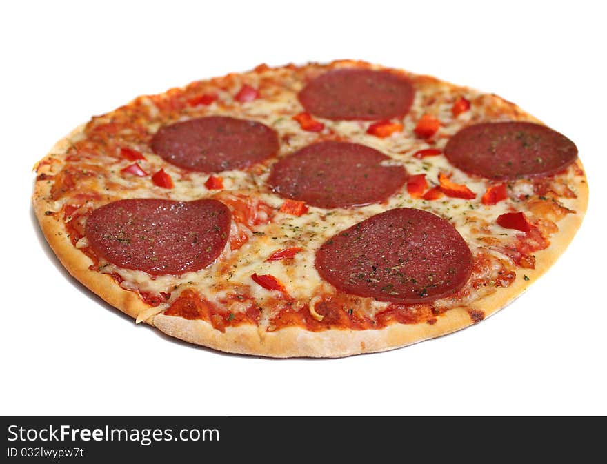 Pizza cheese, salami, red pepper tomato paste. Pizza cheese, salami, red pepper tomato paste