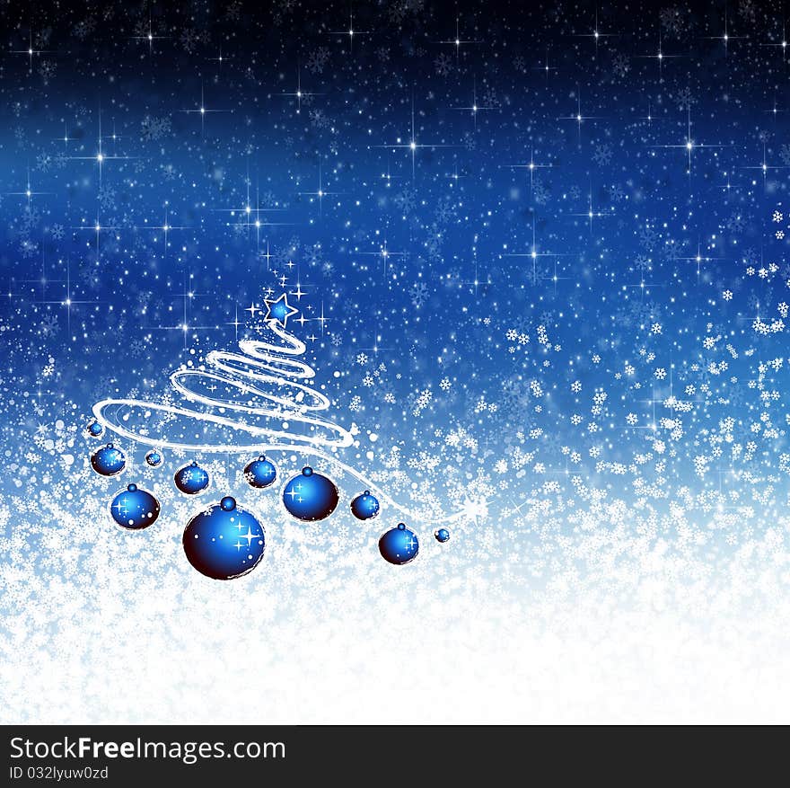 Christmas illustration with tree, stars and snowflakes. Christmas illustration with tree, stars and snowflakes