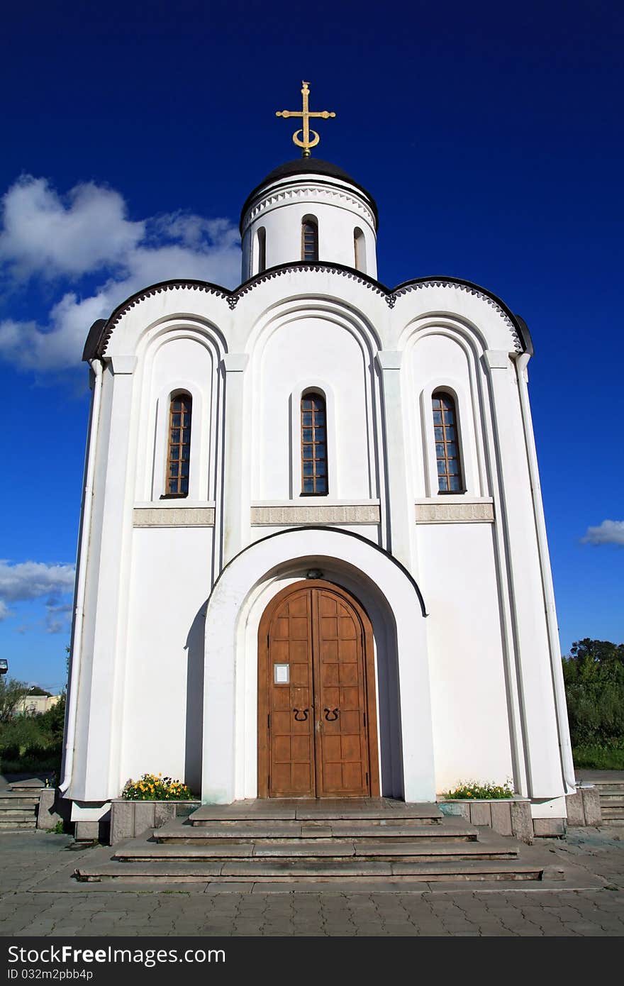 Christian orthodox church on a celestial background