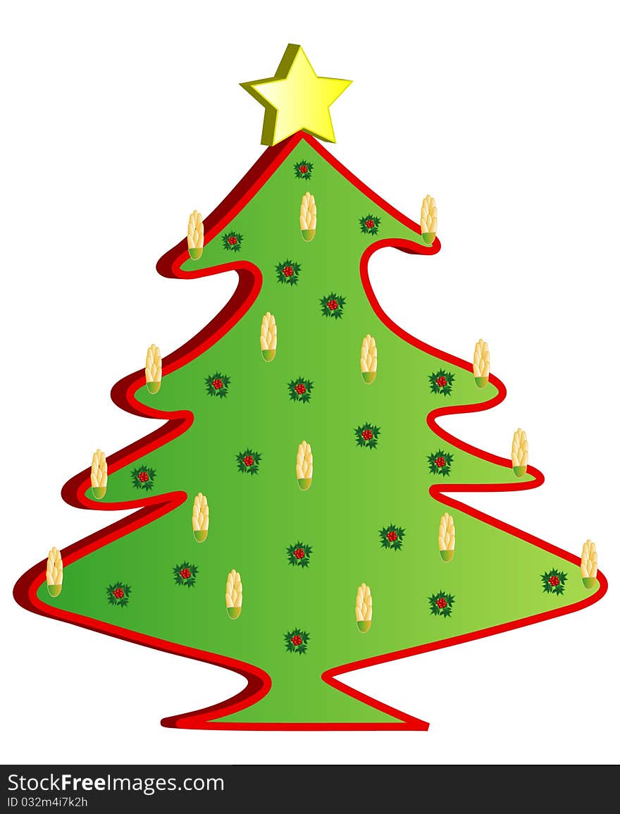 Decorative christmas tree with cones, vector