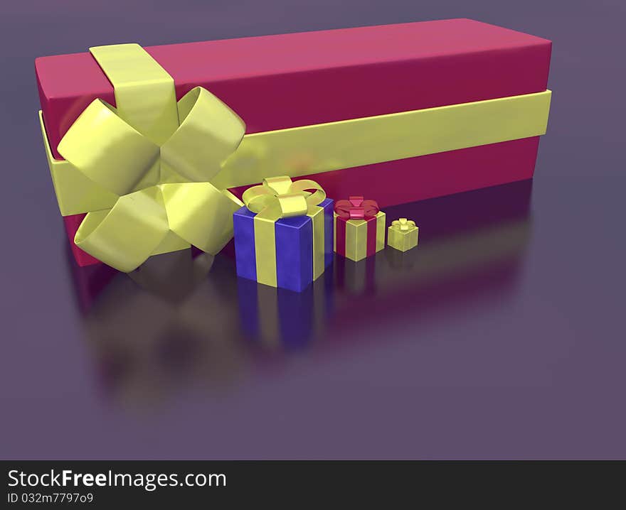 Rendered of a lot of gifts on black background. Rendered of a lot of gifts on black background