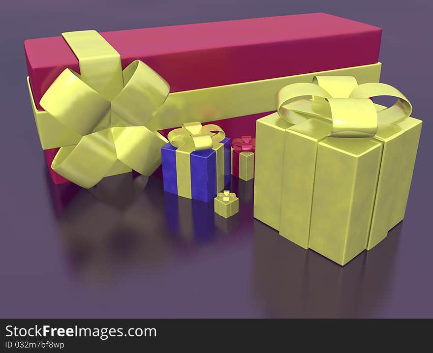 Rendered of a lot of gifts on black background. Rendered of a lot of gifts on black background