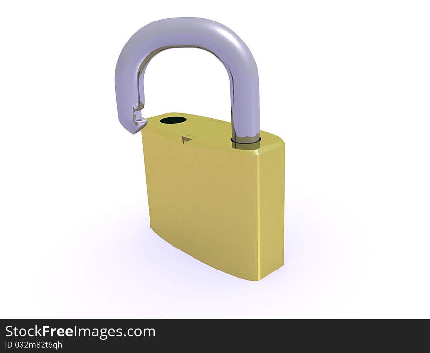 Rendered of a padlock unlock on white background. Rendered of a padlock unlock on white background