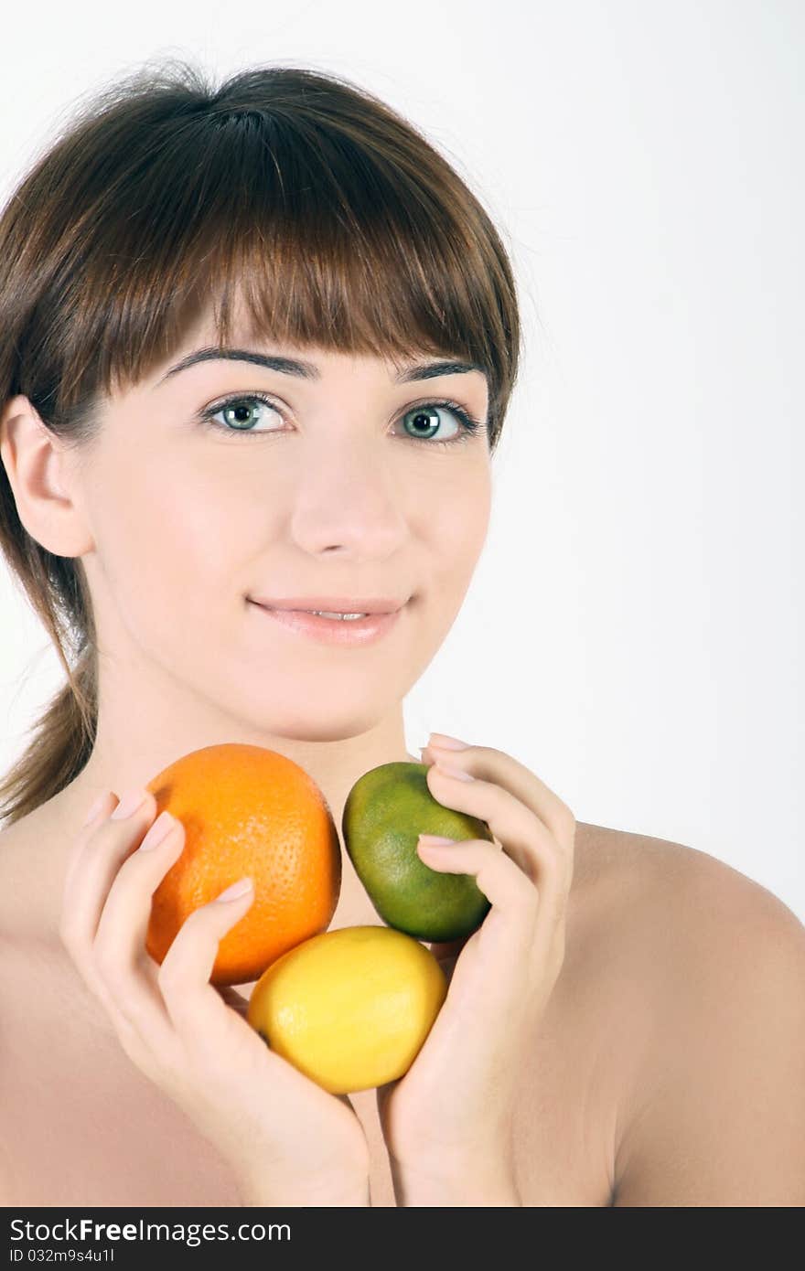 Portrait of young beautiful woman with fruits. Portrait of young beautiful woman with fruits