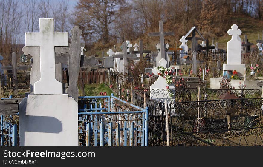 A typical orthodox graveyard located in the Carpathians hills