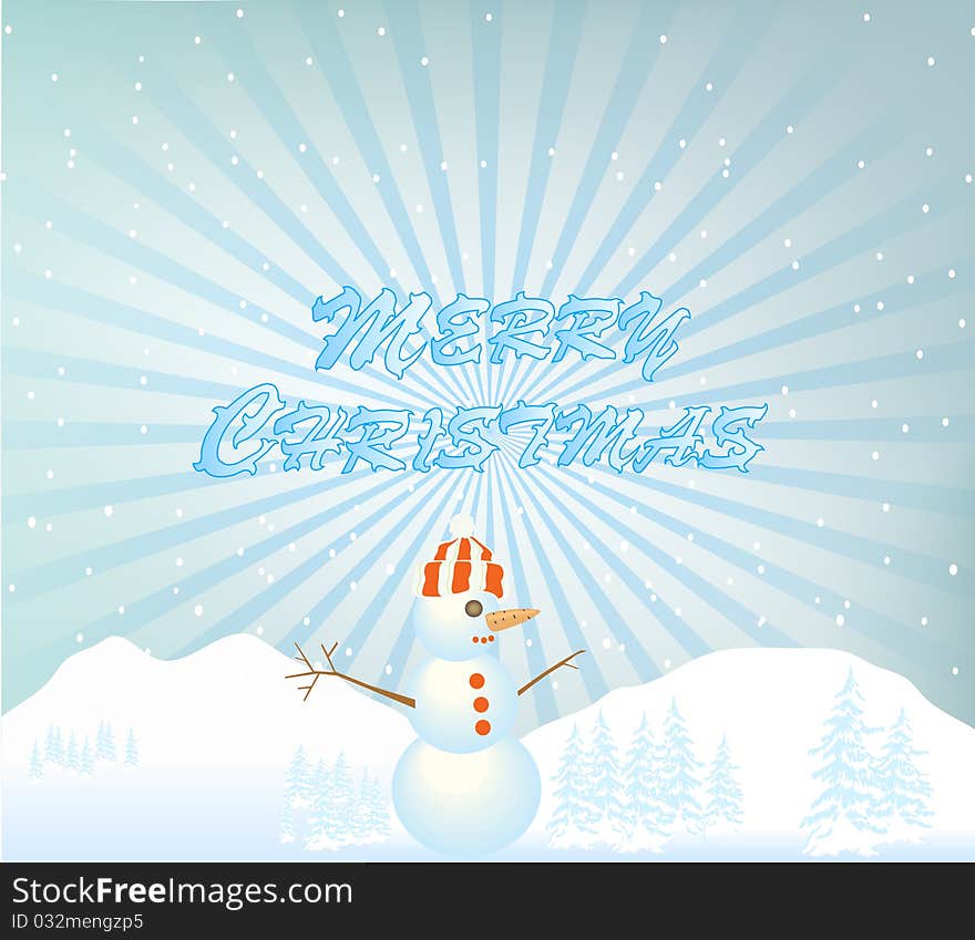 Blue christmas background with snowman and snowflake. Blue christmas background with snowman and snowflake