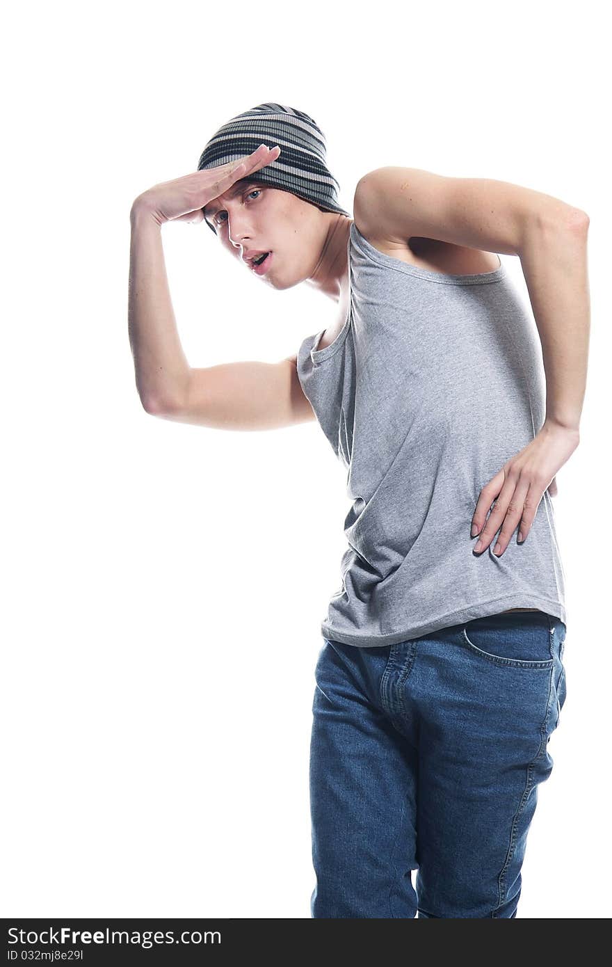 Young man over white background