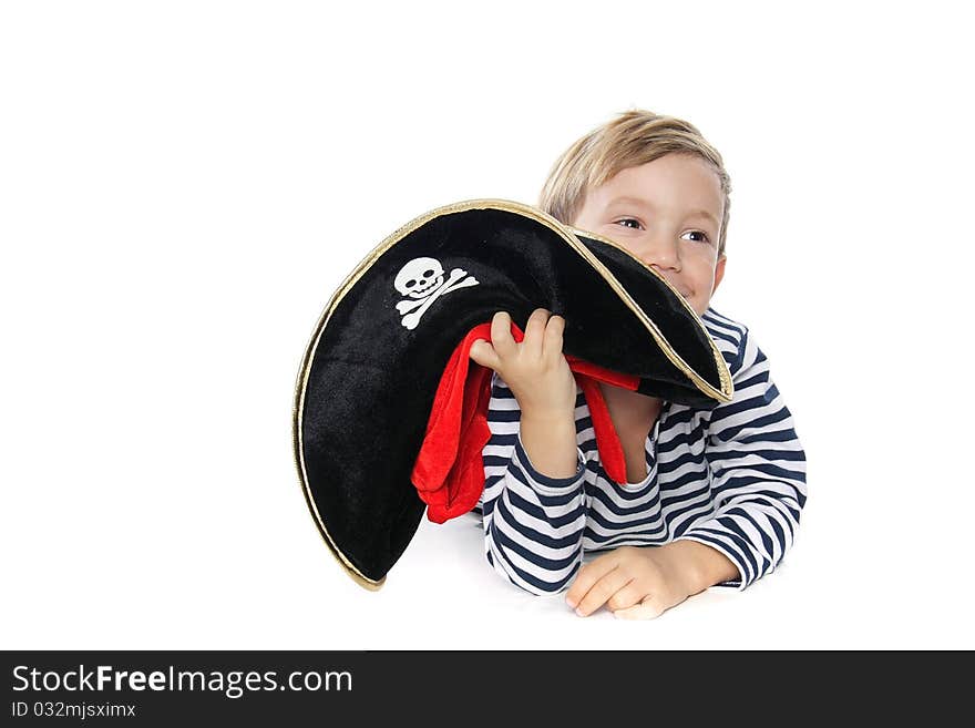 Boy Dressed As Pirate Over White