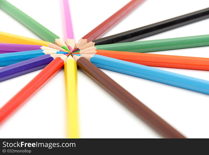 Close-up color pencils isolated on white background