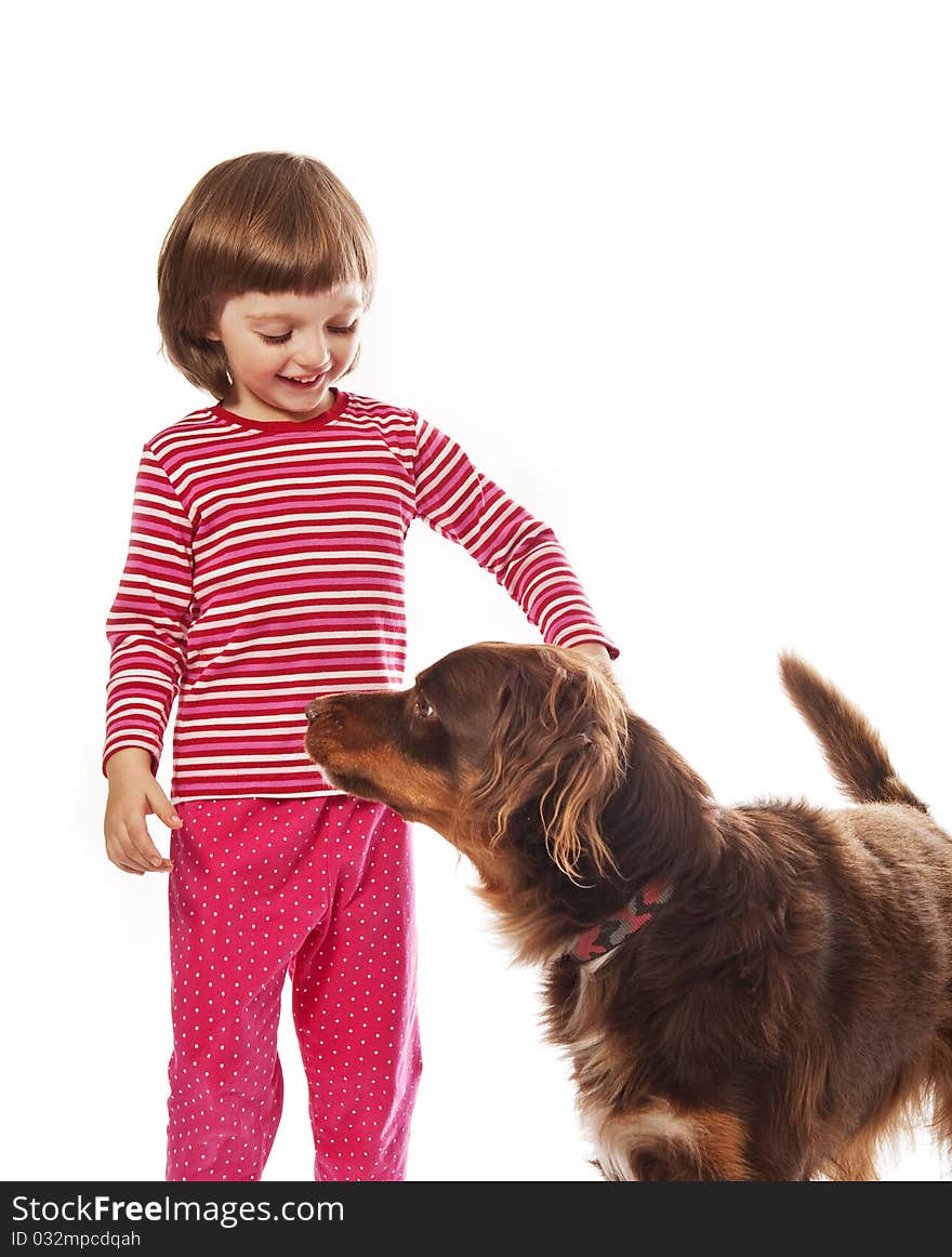 Little girl four years old and her dog isolated. Little girl four years old and her dog isolated