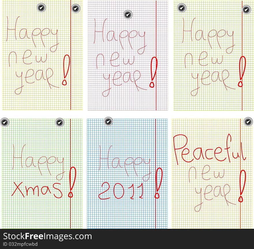 Set Of Greetings With New Years In Colorful Page