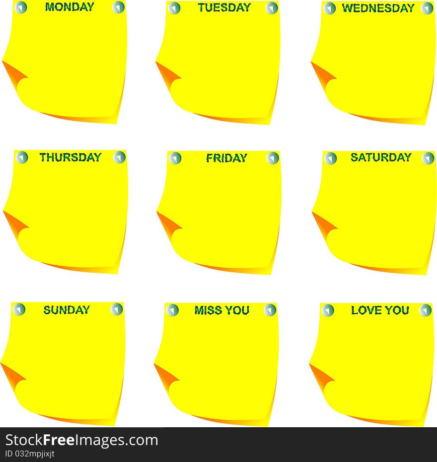 Days of the week on yellow note paper