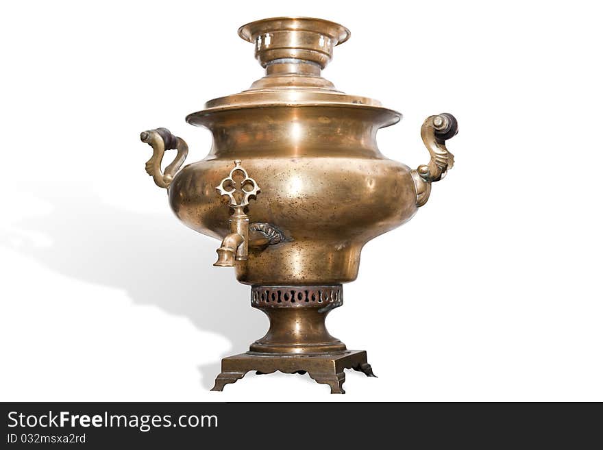 Copper samovar isolated on white with clipping path