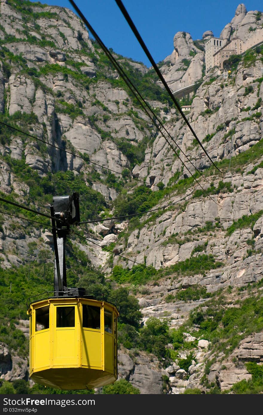 Cable car lift heading up toward Montserrat Mountain located Northwest of Barcelona in Spain. Cable car lift heading up toward Montserrat Mountain located Northwest of Barcelona in Spain.