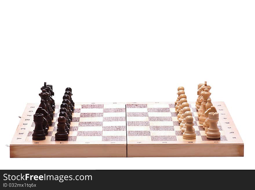 Black and white chess pieces isolated on a white background