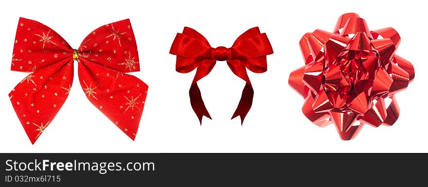 Set of beautiful bright red bows isolated over white background