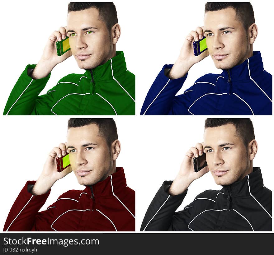 Man with cell phone 2. Colored.| Isolated