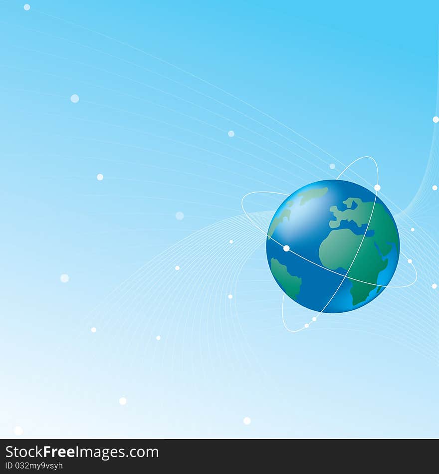 Blue background with globe and white lines