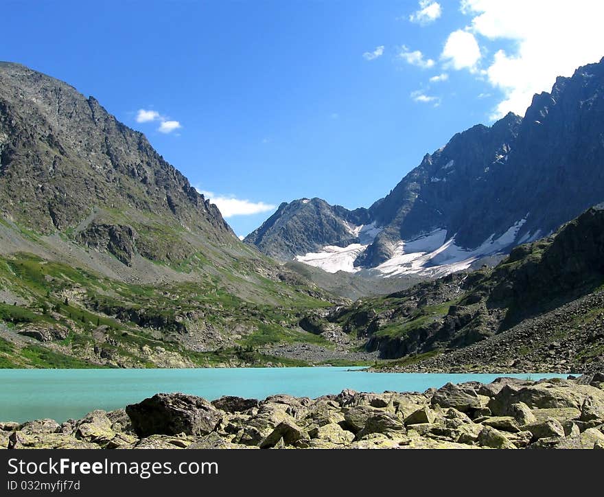 Altay Mountains and lake.