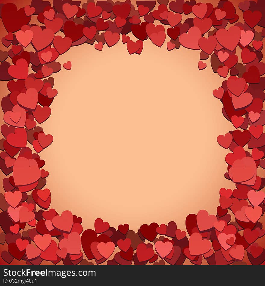 Romantic background with red hearts