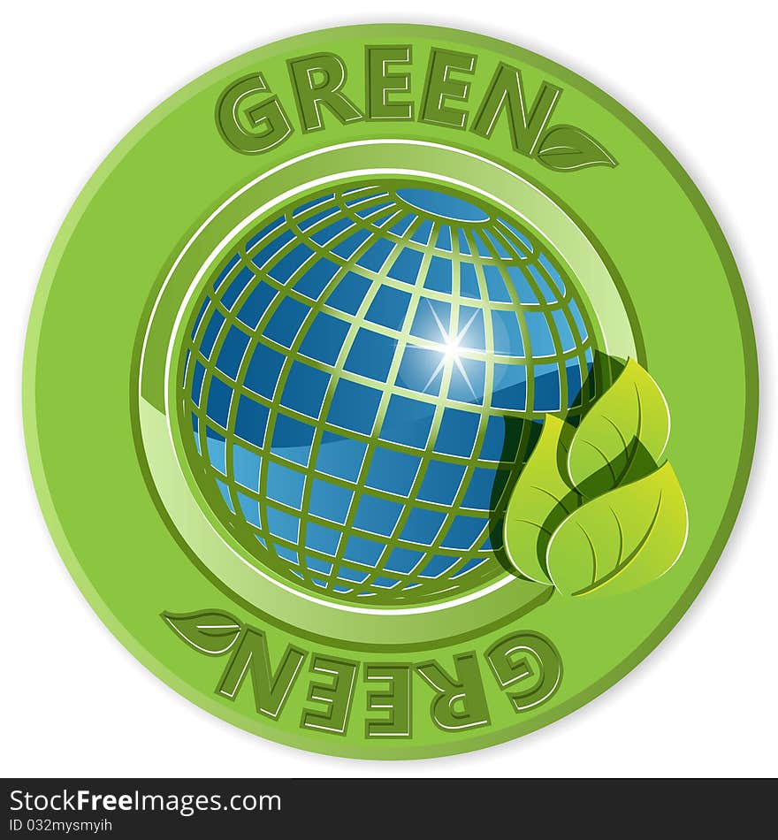 Illustration, abstract blue globe and green sheet