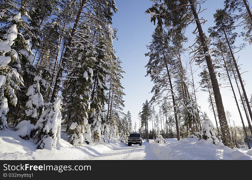 Suv, Car, Driving In Snowy Country