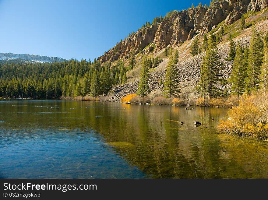 Scenic view of a Mountain and Lake in the Eastern Sierra