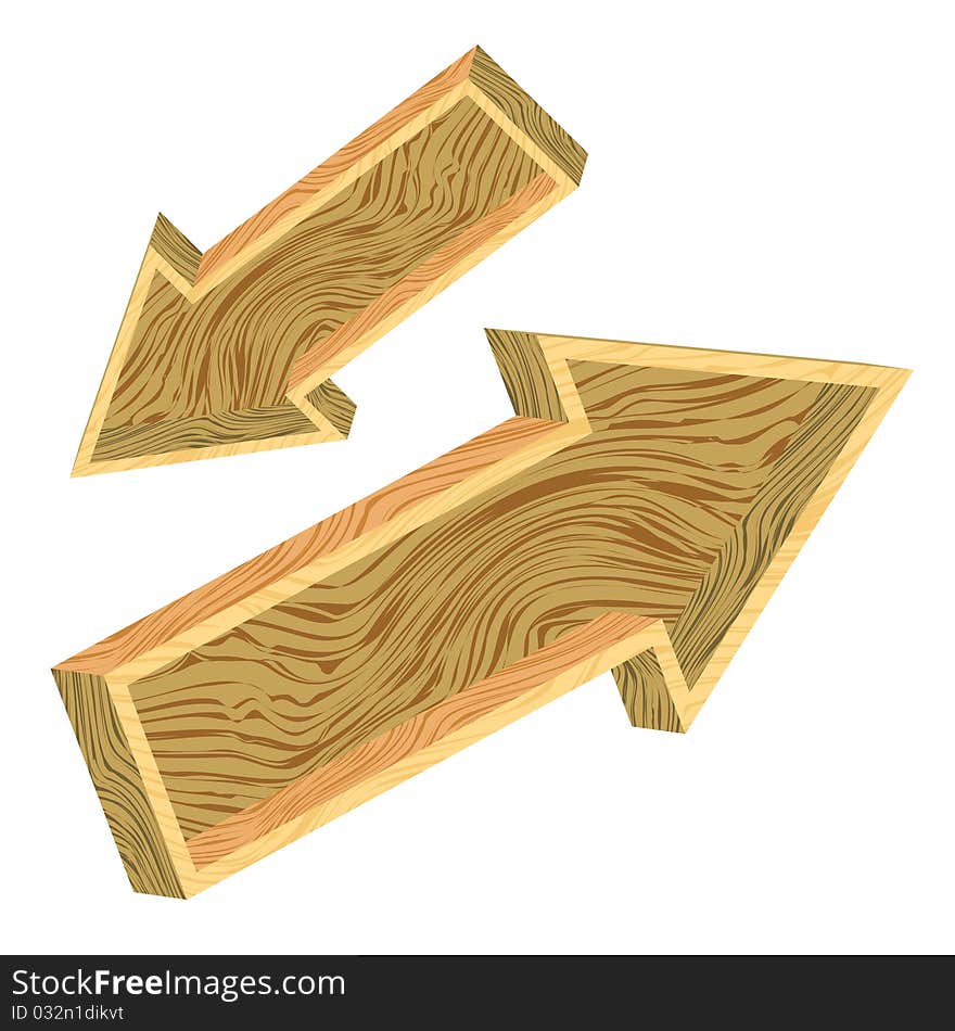 3d wooden arrows on white background