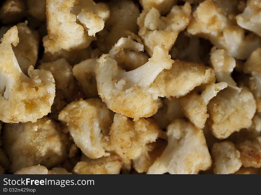 Roasted cauliflower in egg and breadcrumbs